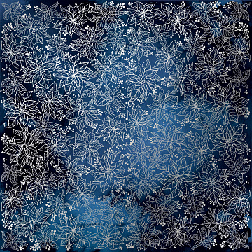 Sheet of single-sided paper embossed with silver foil, pattern Silver Poinsettia Night garden 12"x12"