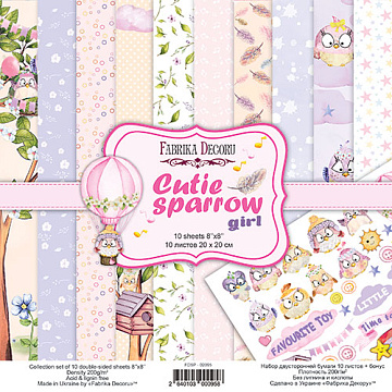 Double-sided scrapbooking paper set Cutie sparrow girl 8"x8", 10 sheets