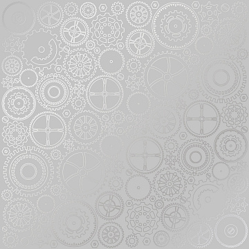 Sheet of single-sided paper embossed with silver foil, pattern Silver Gears Gray 12"x12" 