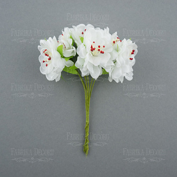 Set of flowers of the apple tree white with burgundy stamens, 6 pcs