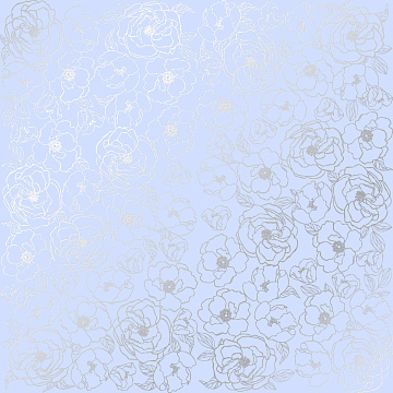 Sheet of single-sided paper embossed with silver foil, pattern Silver Pion Purple 12"x12" 