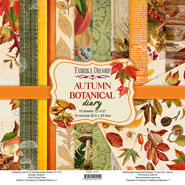 Double-sided scrapbooking paper set Autumn botanical diary 12"x12", 10 sheets