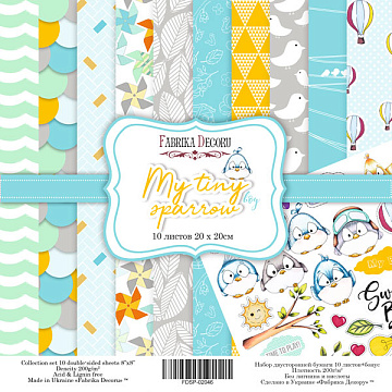 Double-sided scrapbooking paper set  My tiny sparrow boy 8"x8" 10 sheets