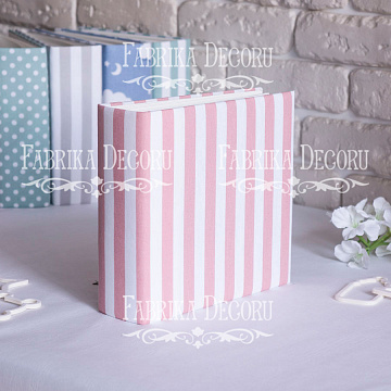 Blank album with a soft fabric cover White and pink stripes 20cm х 20cm