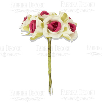 Bouquet of small rose flowers, color White and crimson, 6pcs